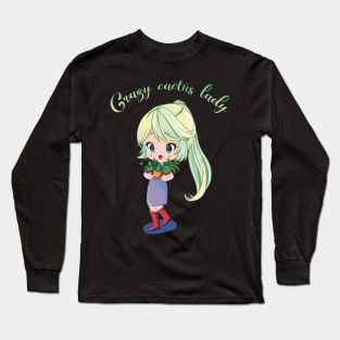 Crazy Cactus Lady Anime Girl Long Sleeve T-Shirt